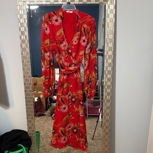 Equipment Scarlet Floral Long Sleeve Dress